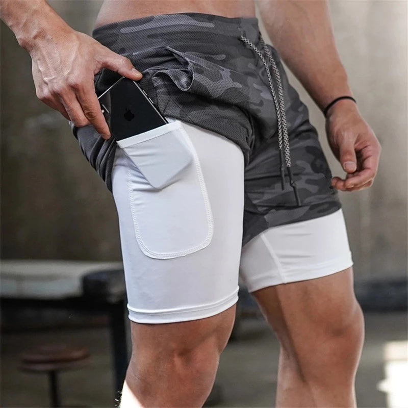 Running Shorts Men 2 In 1 Double-deck Quick Dry GYM  Fitness Jogging Workout  Pants
